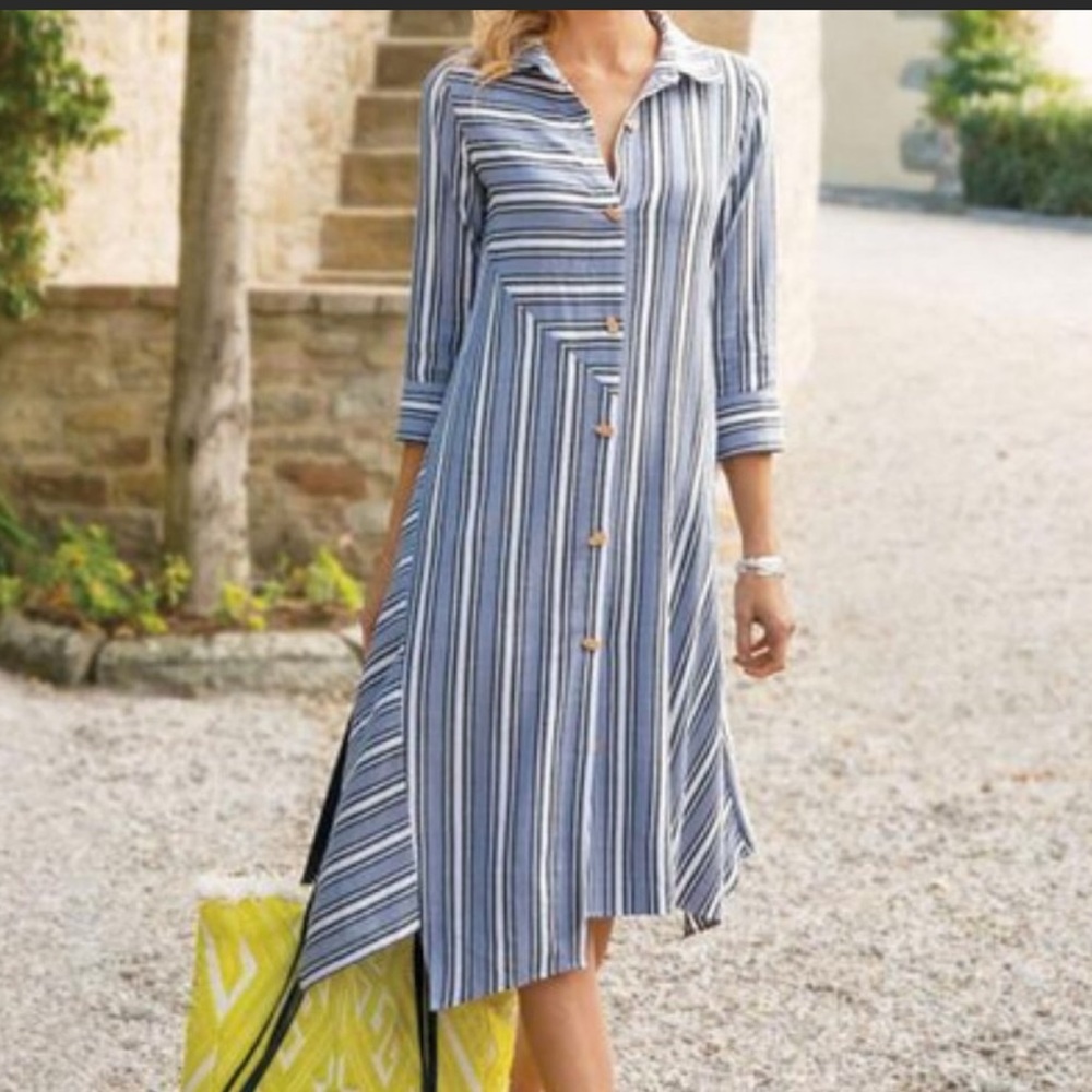 Soft surroundings blue and white striped dress